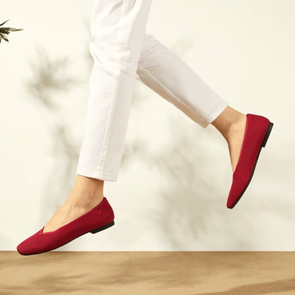 Vivaia Shoes - Vivaia Square-Toe V-Cut Margot 2.0 Slip On Ballet Flats in Ruby Red Size 41